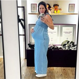 Smocked Chambray Maternity Jumpsuit